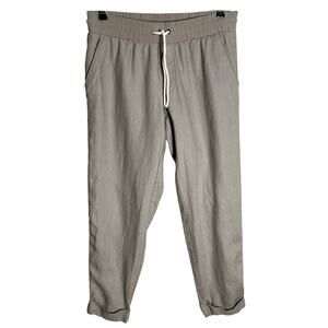 Athleta Sz 8 Bali Linen Pull-On Cuffed Pants Crop Drawstring Elastic Waist Ankle